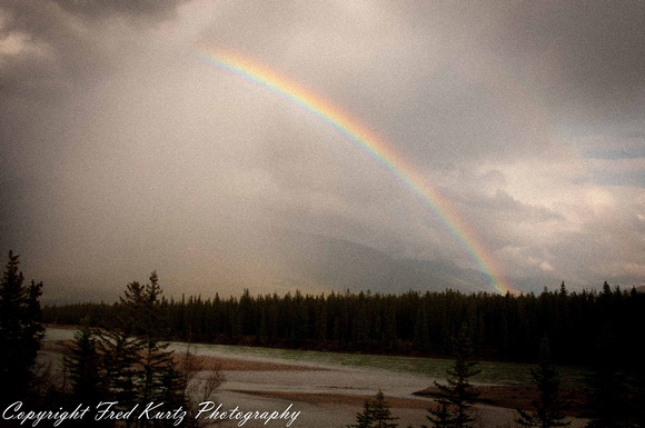 Rainbow over the Athabaska River in Jasper NP.  Alberta.
