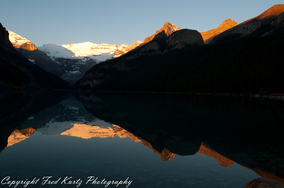 Sunrise.  Victoria Glacier.  Lake Louise hotel in Banff NP.  Alberta.